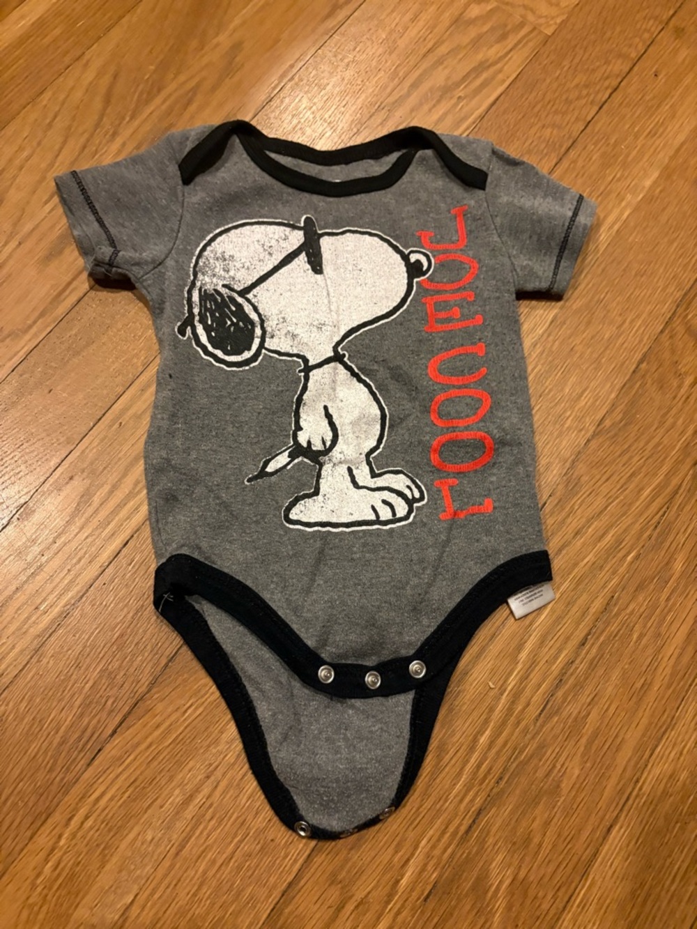 Peanuts Grey Baby Bodysuit with Black Trim and Red Graphic